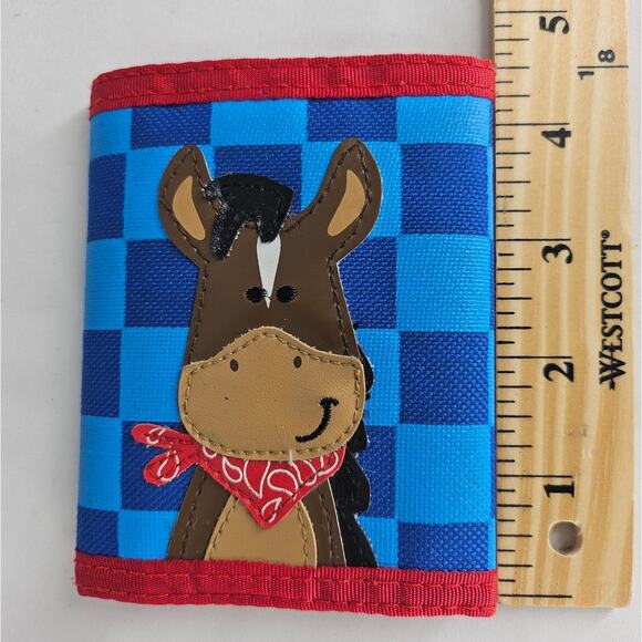 STEPHEN JOSEPH KIDS BLUE CHECKER HORSE WALLET TRIFOLD STYLE SIZE 4.5X3.5 - Picture 7 of 8